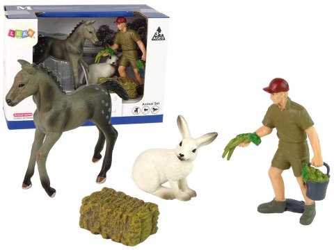 Zestaw Figurek Zwierzęta Koń Szary Zając Rolnik Zestaw Figurek Zwierzęta Koń Szary Zając Rolnik