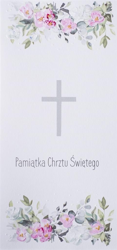 Karnet Chrzest DL C18 - Krzyż kwiaty róż Karnet Chrzest DL C18 - Krzyż kwiaty róż