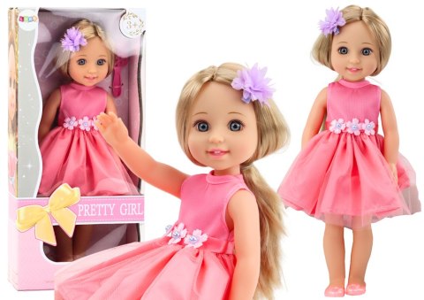 Lalka Długie Włosy Różowa Sukienka Spinka Szczotka 38cm Lalka Długie Włosy Różowa Sukienka Spinka Szczotka 38cm