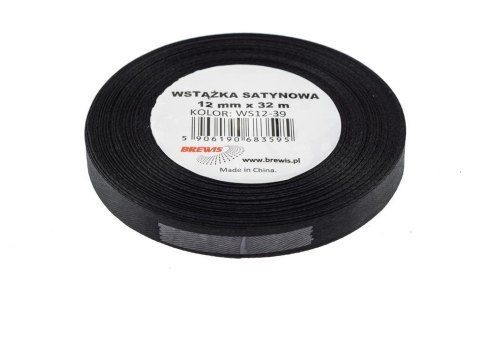 Wstążka satynowa czarna 12mmx32m Wstążka satynowa czarna 12mmx32m
