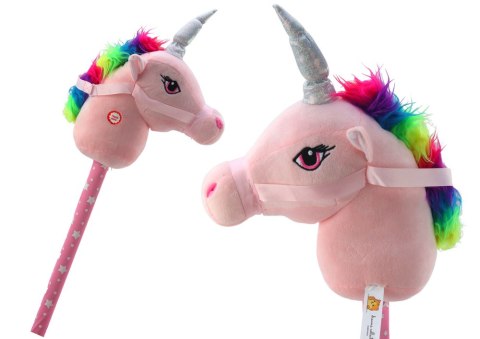 Pluszowa Głowa Jednorożca Na Kiju Hobby Horse Jednorożec Różowy Dźwięki Pluszowa Głowa Jednorożca Na Kiju Hobby Horse Jednorożec Różowy Dźwięki