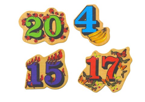 Zestaw Magnesy Drewniane Cyfry Obrazki 20 Sztuk Zestaw Magnesy Drewniane Cyfry Obrazki 20 Sztuk