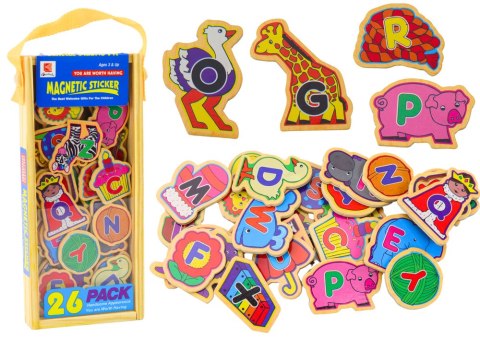 Zestaw Magnesy Drewniane Literki Obrazki Zwierzęta Przedmioty 26 Sztuk Zestaw Magnesy Drewniane Literki Obrazki Zwierzęta Przedmioty 26 Sztuk