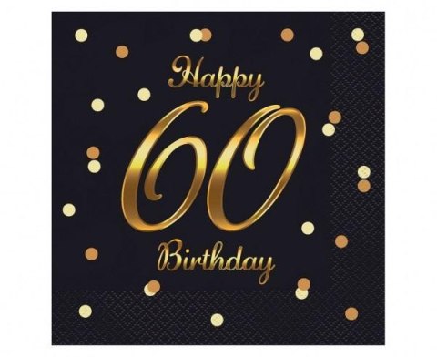 Serwetki Happy 60 Birthday czarne 33x33cm 20szt Serwetki Happy 60 Birthday czarne 33x33cm 20szt