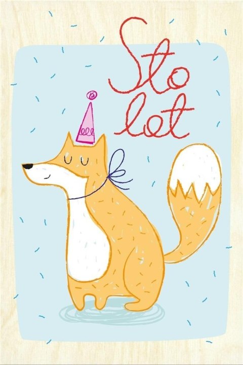 Drewniana kartka urodzinowa- Urodzinowy Lisek