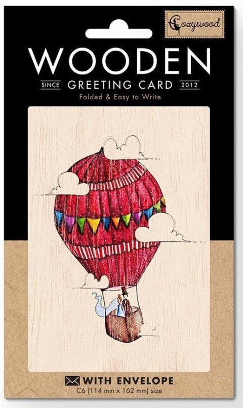 Karnet drewniany C6 + koperta Ślub balon