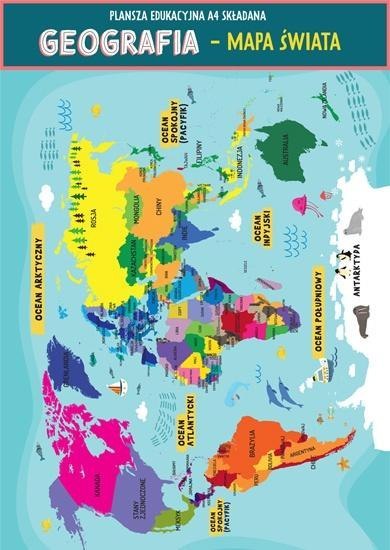 Karta edu składana j. geografia - świat A4 Karta edu składana j. geografia - świat A4
