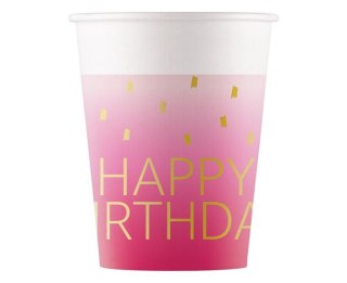 Kubeczki papierowe Pink Happy Birthday 200ml 8szt