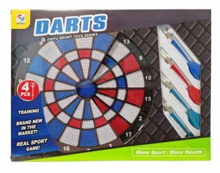 Dart z kolorową tarczą i czterema rzutkami