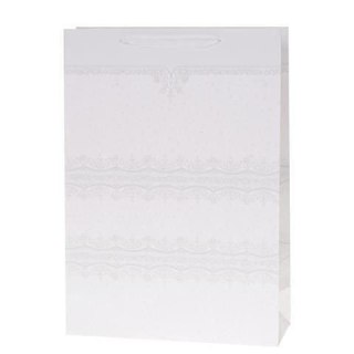 Torebka Lux 14,5x15x6,5cm brokat biała ROZETTE