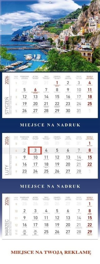 Kalendarz 2026 Trójdzielny Wybrzeże Amalfi