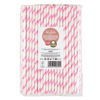 Słomki papierowe łamane różowe 144szt