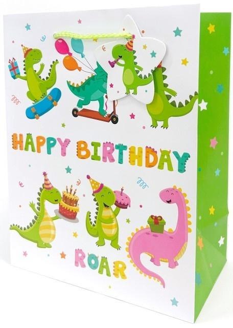 Torebka ozdobna matowa 18x23x10cm Dinozaury