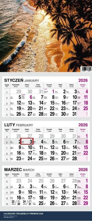 Kalendarz 2026 trójdzielny premium Plaża