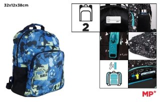 Plecak dwukomorowy Football niebieski 32x12x38cm