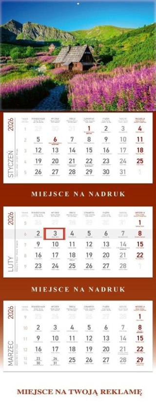 Kalendarz 2026 ścienny trójdzielny Hala...