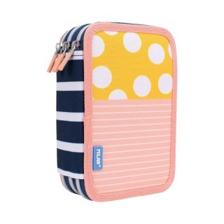 Piórnik 3-poziomowy z wyposażeniem różowo-żółty