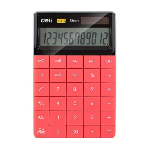 Kalkulator 12-pozycyjny czerwony DELI