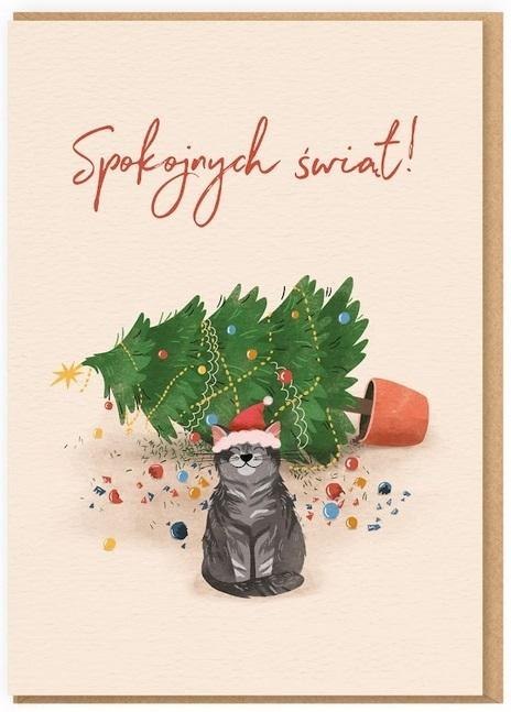 Karnet Boże Narodzenie - Kot / Spokojnych świąt!