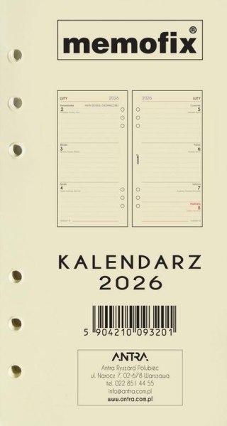 Wkład kalendarzowy 2026 Memofix B6 TDW