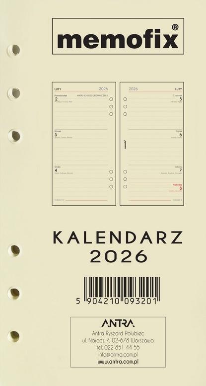 Wkład kalendarzowy 2026 Memofix B6 TDW