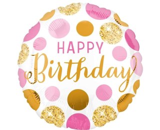 Balon foliowy Pink and gold Happy Birthday 46cm