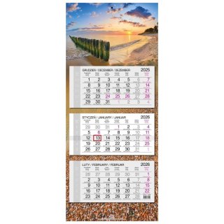 Kalendarz 2026 trójdzielny główka płaska Bałtyk