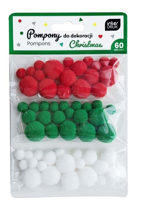 Pompony do dekoracji 60szt Christmas BN