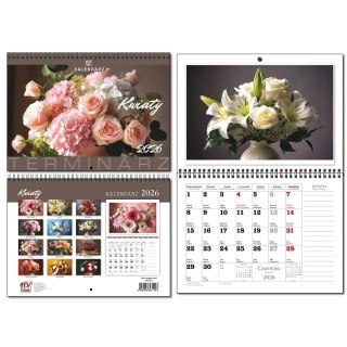 Kalendarz 2026 A3 terminarz 13p Kwiaty