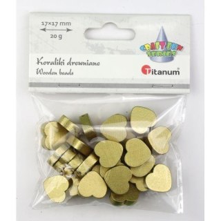 Koraliki drewniane serca płaskie 17x17mm złote 20g