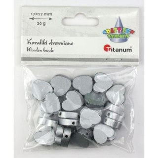 Koraliki drewniane serca płaskie srebrne 17x17mm