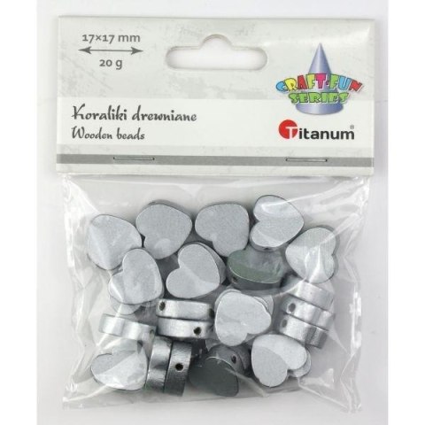 Koraliki drewniane serca płaskie srebrne 17x17mm