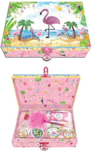 Notatnik w szkatułce z akcesoriami flaming