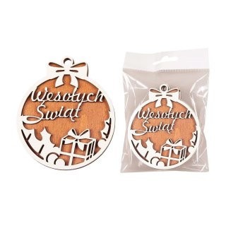 Bombka drewniana 3D Wesołych Świąt 3szt