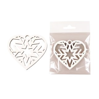 Bombka drewniana Serce biała 3szt