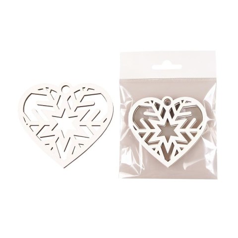 Bombka drewniana Serce biała 3szt