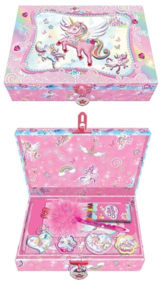 Notatnik w szkatułce z akcesoriami jednorożec
