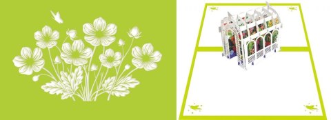 Karnet 12x18 cm + koperta POP-UP Szklarnia z kwiat