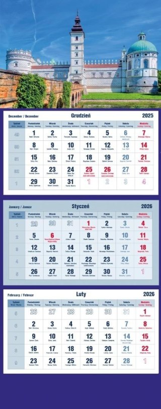 Kalendarz 2026 trójdzielny Zamek