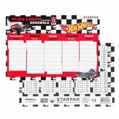 Plan lekcji z tabliczką mnożenia Hot Wheels(25szt)