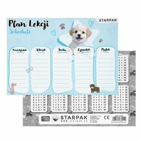 Plan lekcji z tabliczką mnożenia Pieski 2 (25szt)