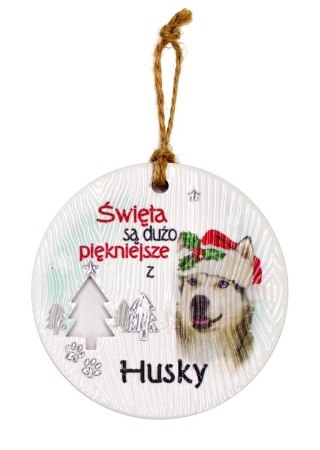 Zawieszka ceramiczna Boże Narodzenie Husky