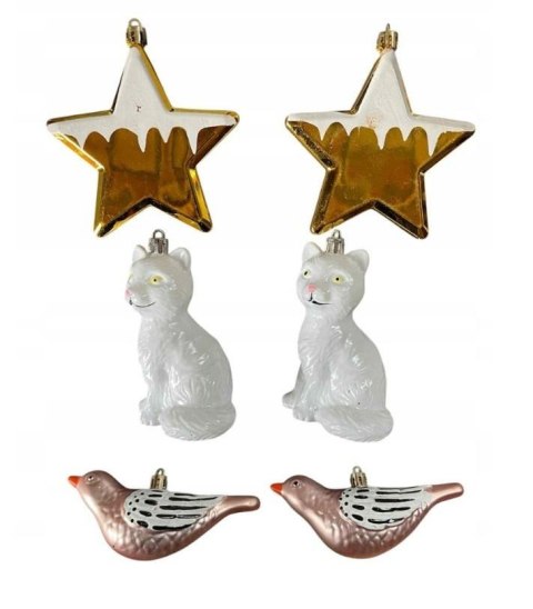 Bombki na choinkę 6szt Gwiazda, Kot, Ptaszek
