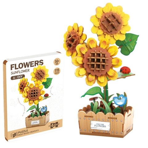 DIY drewniane kwiatki 3D słoneczniki