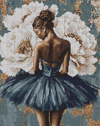 Diamentowa mozaika - Baletnica z piwoniami 40x50cm