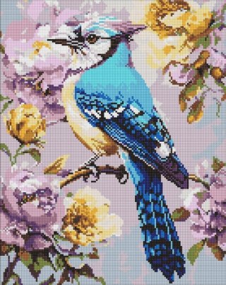 Diamentowa mozaika - Sójka w piwoniach 40x50cm