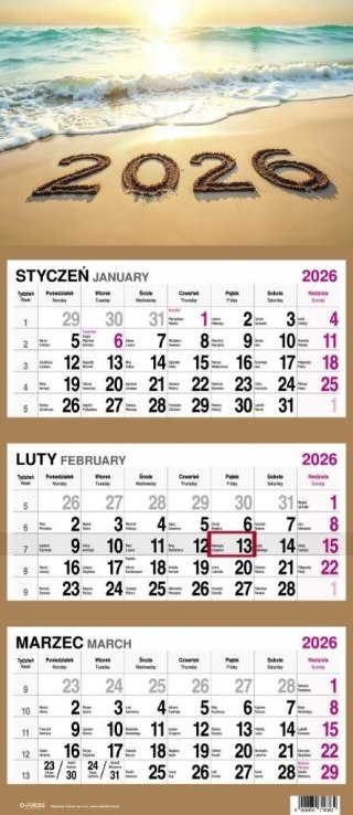 Kalendarz 2026 Trójdzielny Plaża