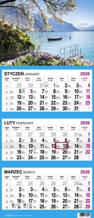 Kalendarz 2026 Trójdzielny Widok