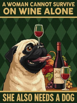 Malowanie po numerach - Plakat. Wino i pies 30x40