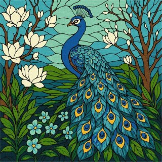 Malowanie po numerach - Witraż. Paw 30x30cm